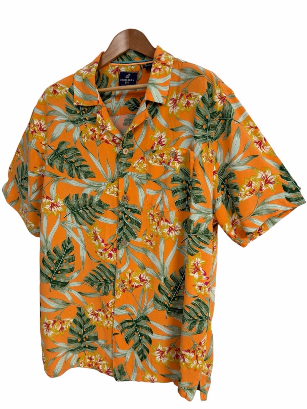 Caribbean Joe Orange Tropical Hawaiian Aloha Button-Up Shirt Men’s Large - Picture 2 of 6
